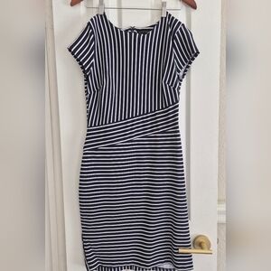 Banana Republic Navy and White Striped Kneelength Dress